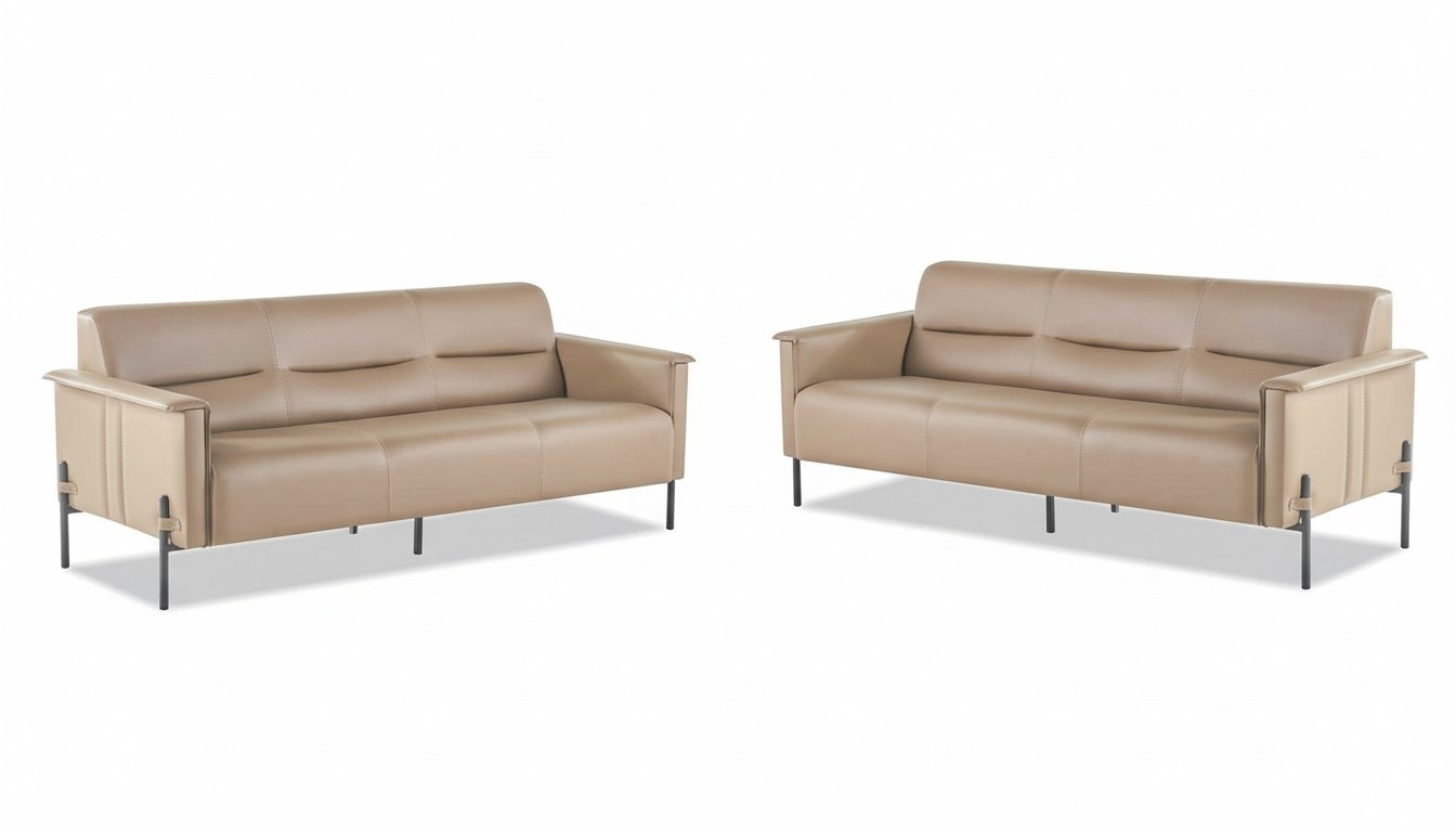 Leather sofas 3-seater stainless steel beige modern stainless steel couch leather wood