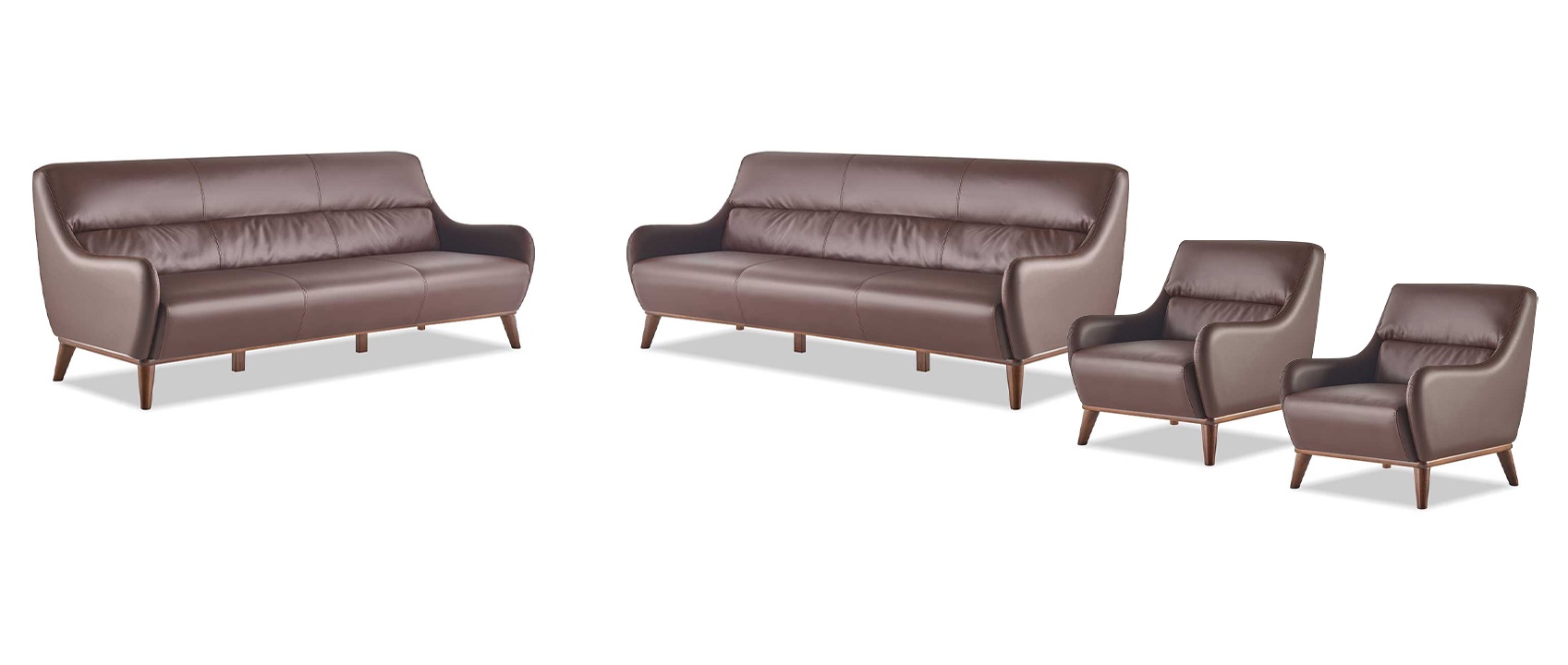 Leather sofas complete 3-seater, 2x armchairs, classic brown leather, wood couch