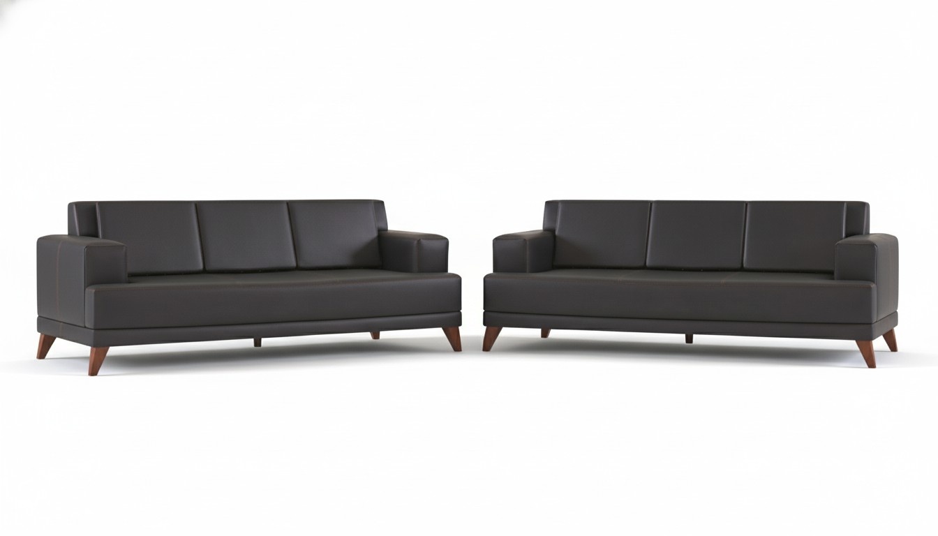 Leather Sofas Modern Couch 3-Seater Black Upholstered Cushion Leather Wood