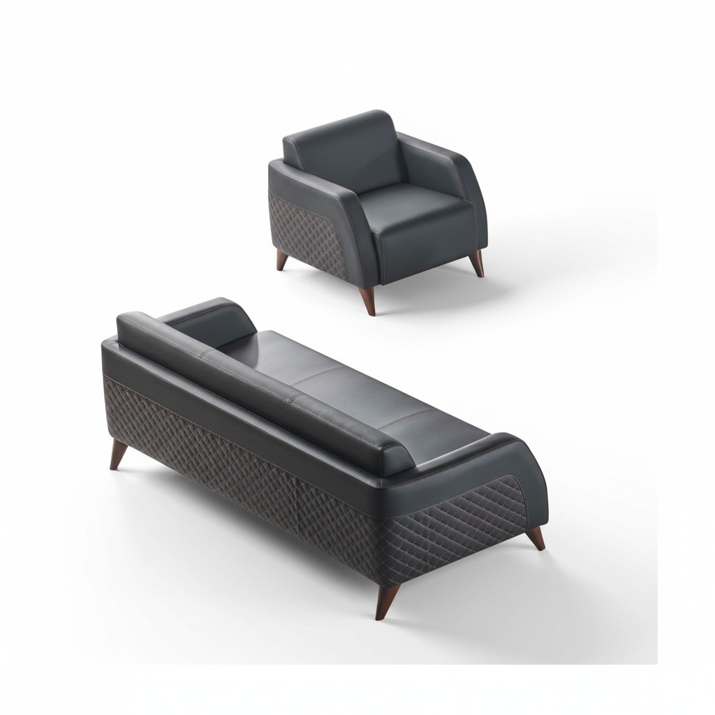 Leather sofa set 3-seater chair black modern sofa set seating furniture