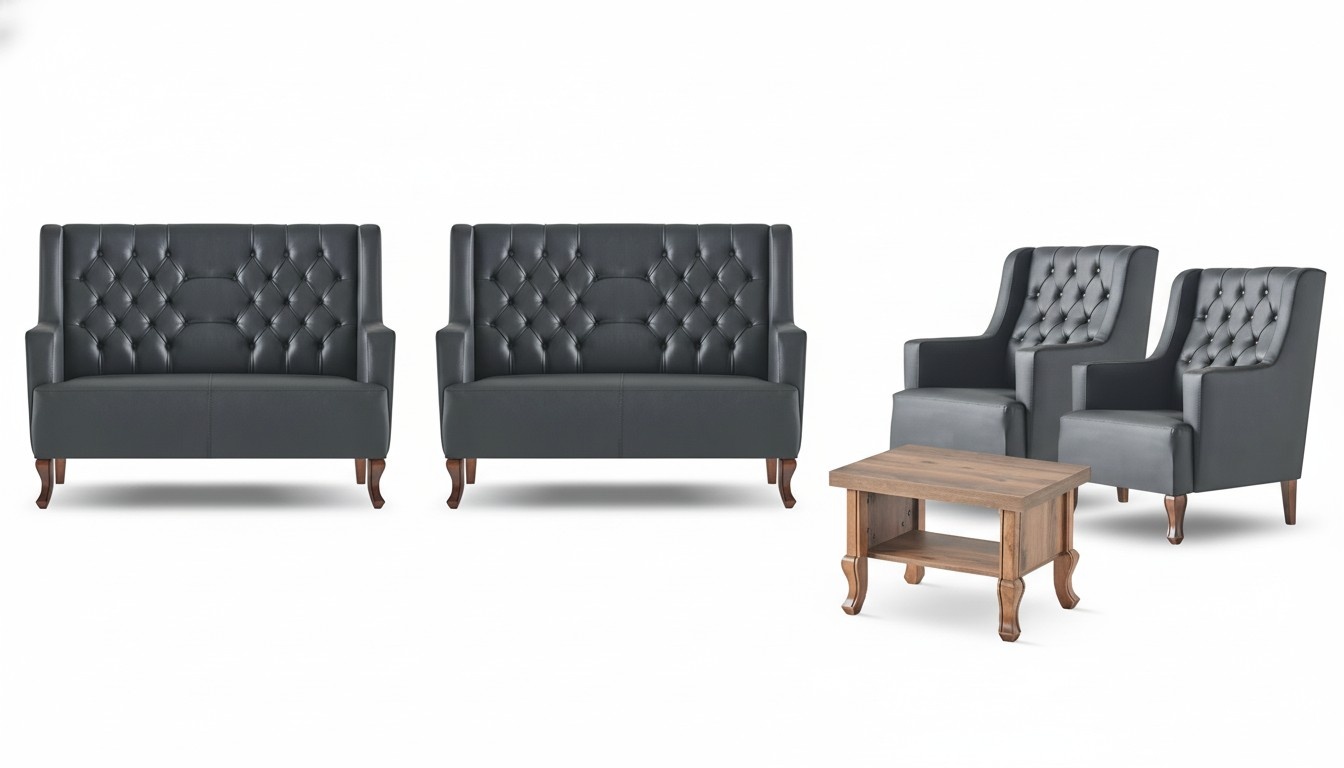 Leather sofa set 3-seater armchair Chesterfield coffee table sofa set wood