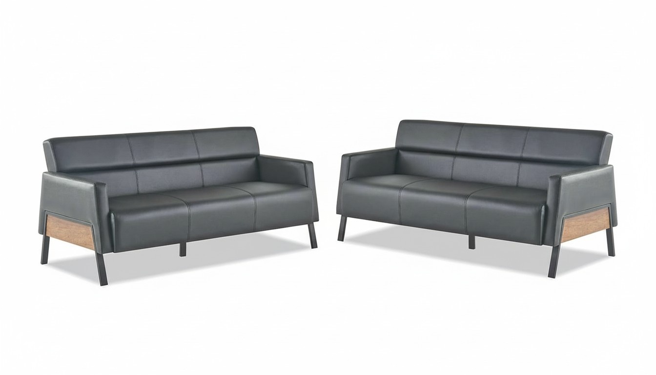 Leather sofas sofa set 3-seater black modern leather stainless steel couch wood