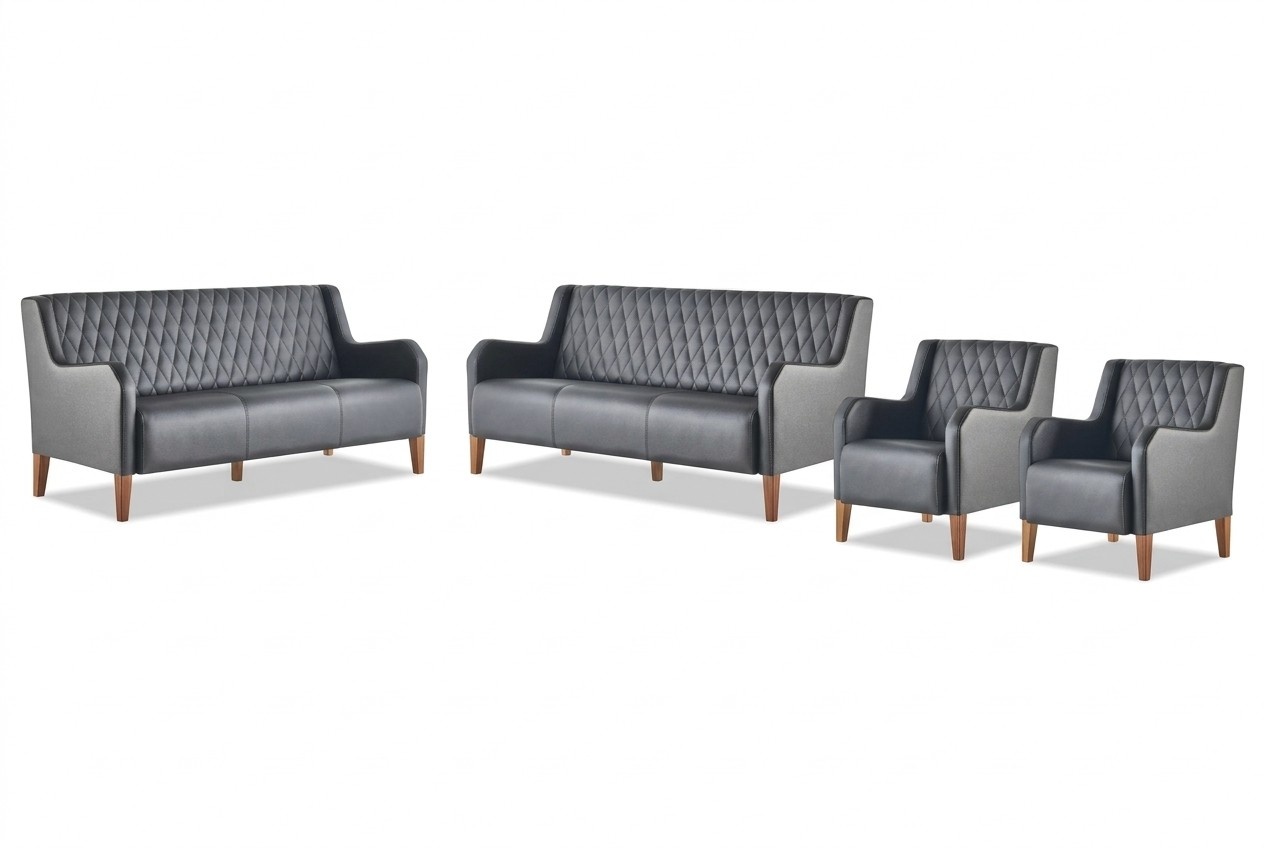 Leather sofas sofa set 3-seater armchair black leather wood modern