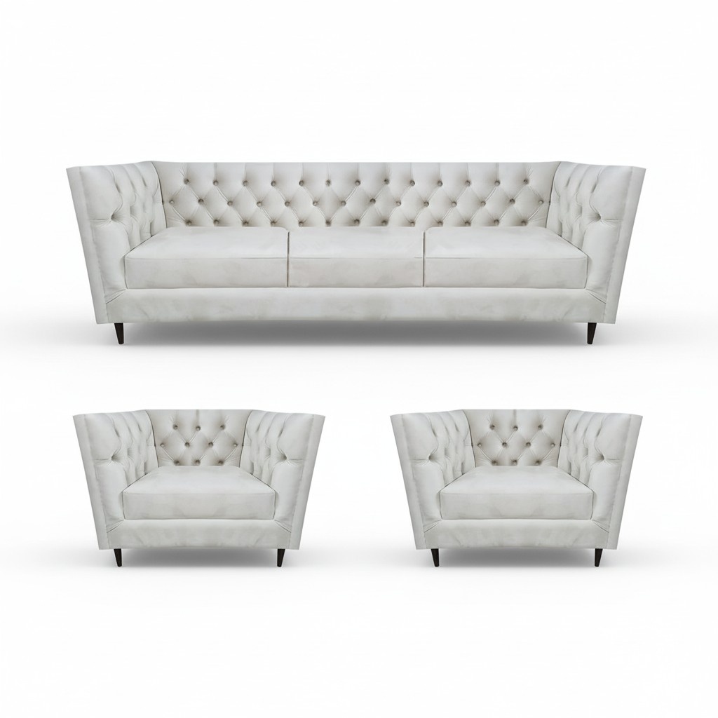 Leather sofas upholstered furniture design complete 3-piece Chesterfield living room
