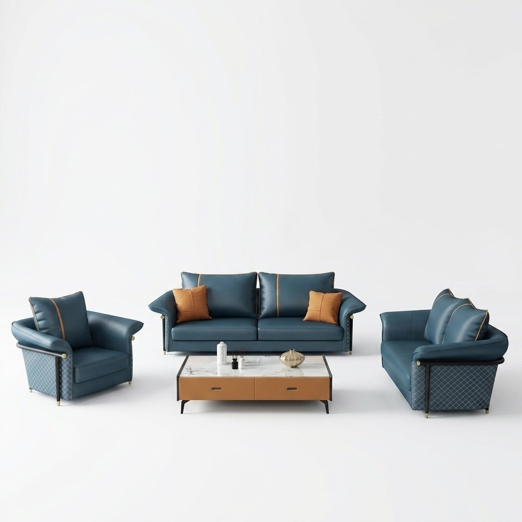 Leather upholstery complete set sofa set 321 seater design living area group