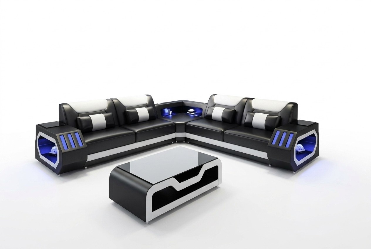 LED Illuminated Corner Sofa Living Room Leather Couch Seat Upholstery Living Landscape Sofa