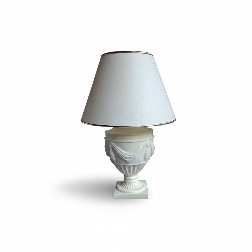 Decorative white colored table lamp designed as antique roman style 44cm