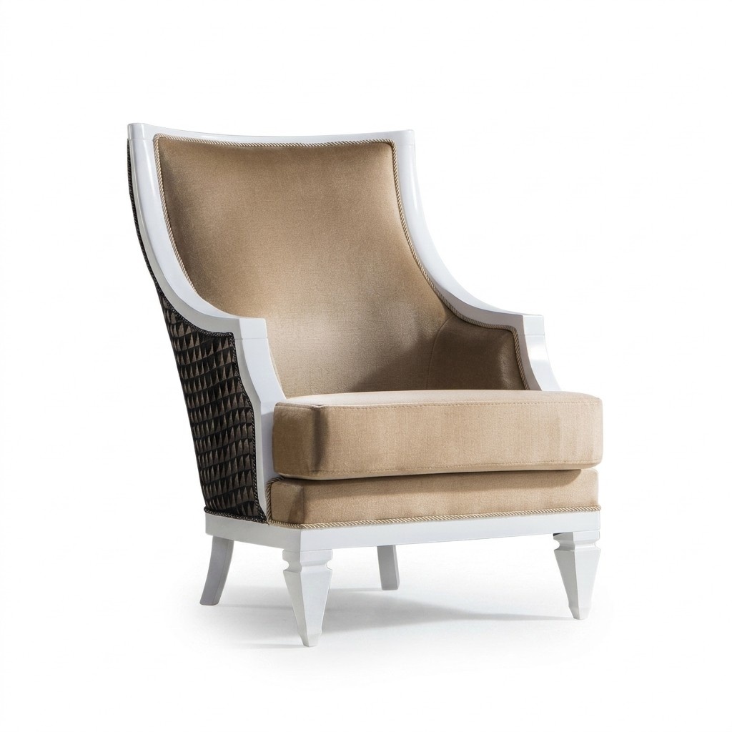 Light beige armchair armchair single seater wooden frame wooden armchair