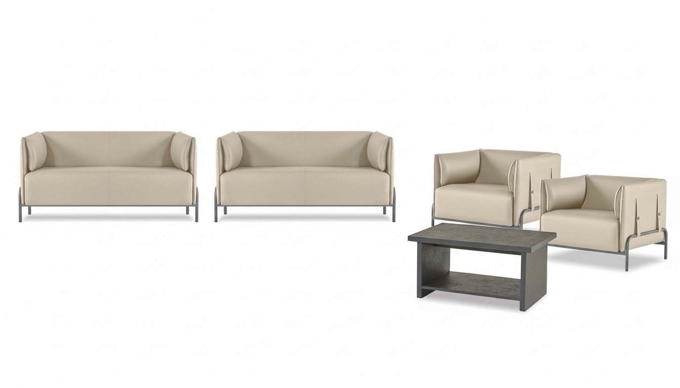 Light beige home office furniture designer 2x loveseat luxury armchairs table