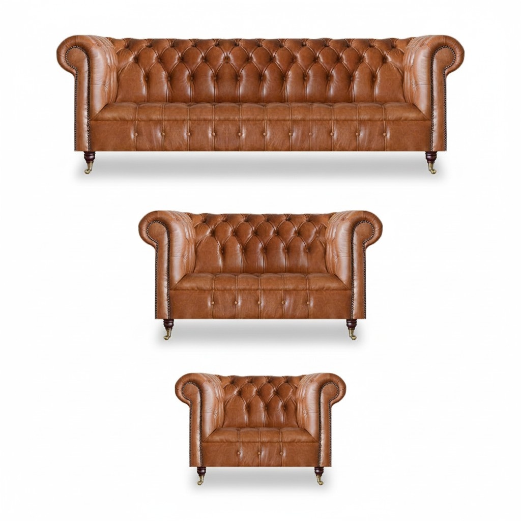 Light brown Chesterfield seating set living room complete sofas 3pc set
