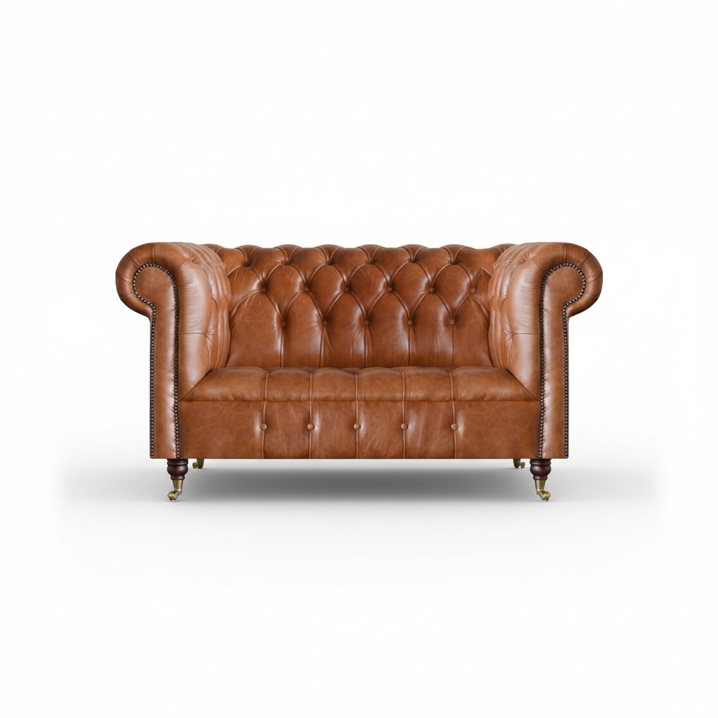 Light brown Chesterfield couch designer leather living room elegant two-seater