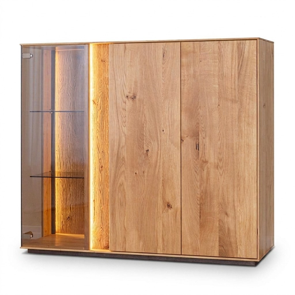 Light brown display cabinet designer dining room sideboard wooden cabinets LED cabinet
