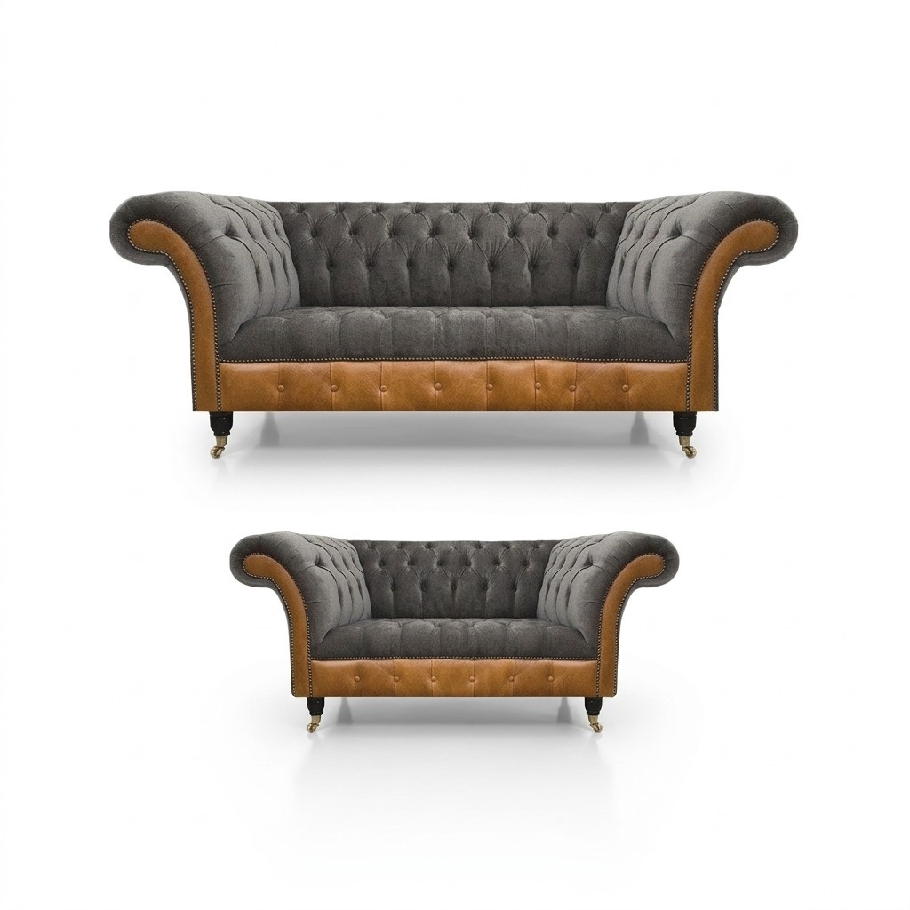 Light Grey-Brown Chesterfield Sofa Set Elegant Seating Furniture Modern Suite