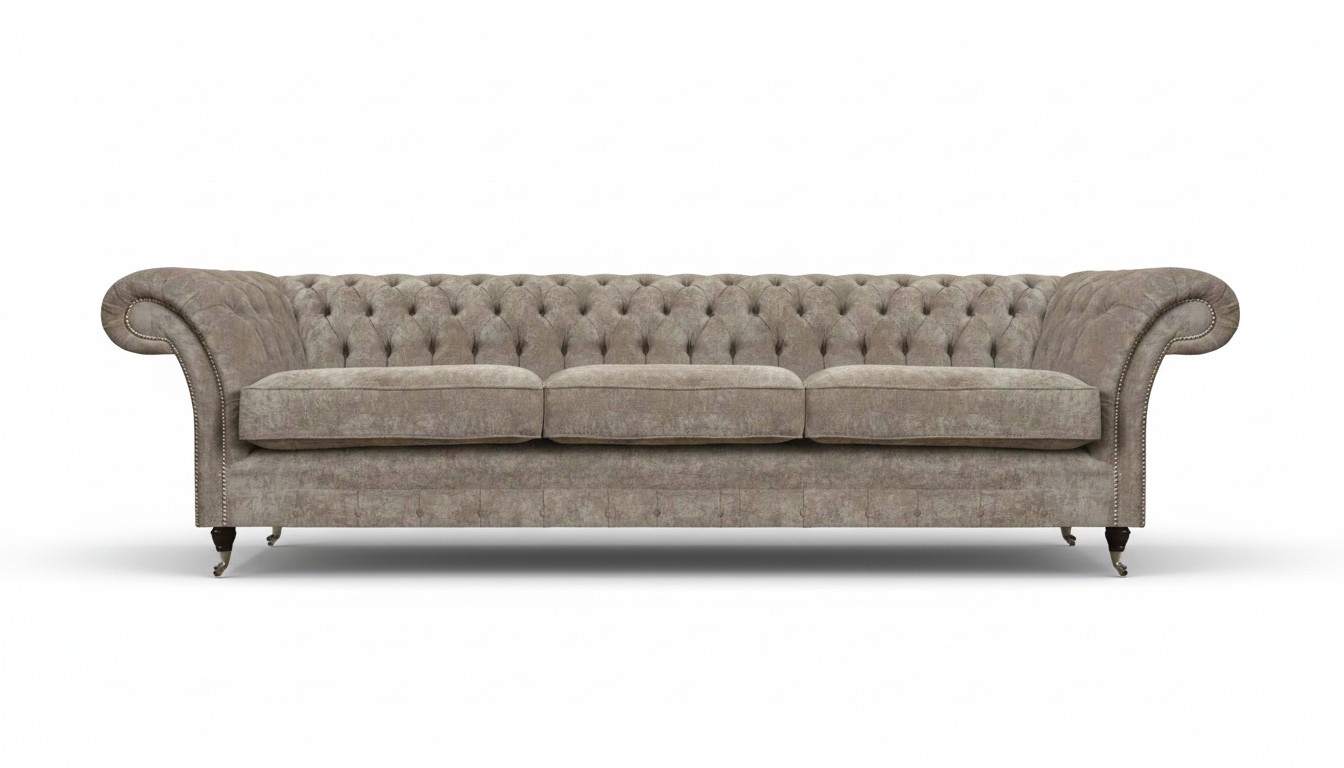 Light gray Chesterfield sofa upholstered furniture designer three-seater sofa