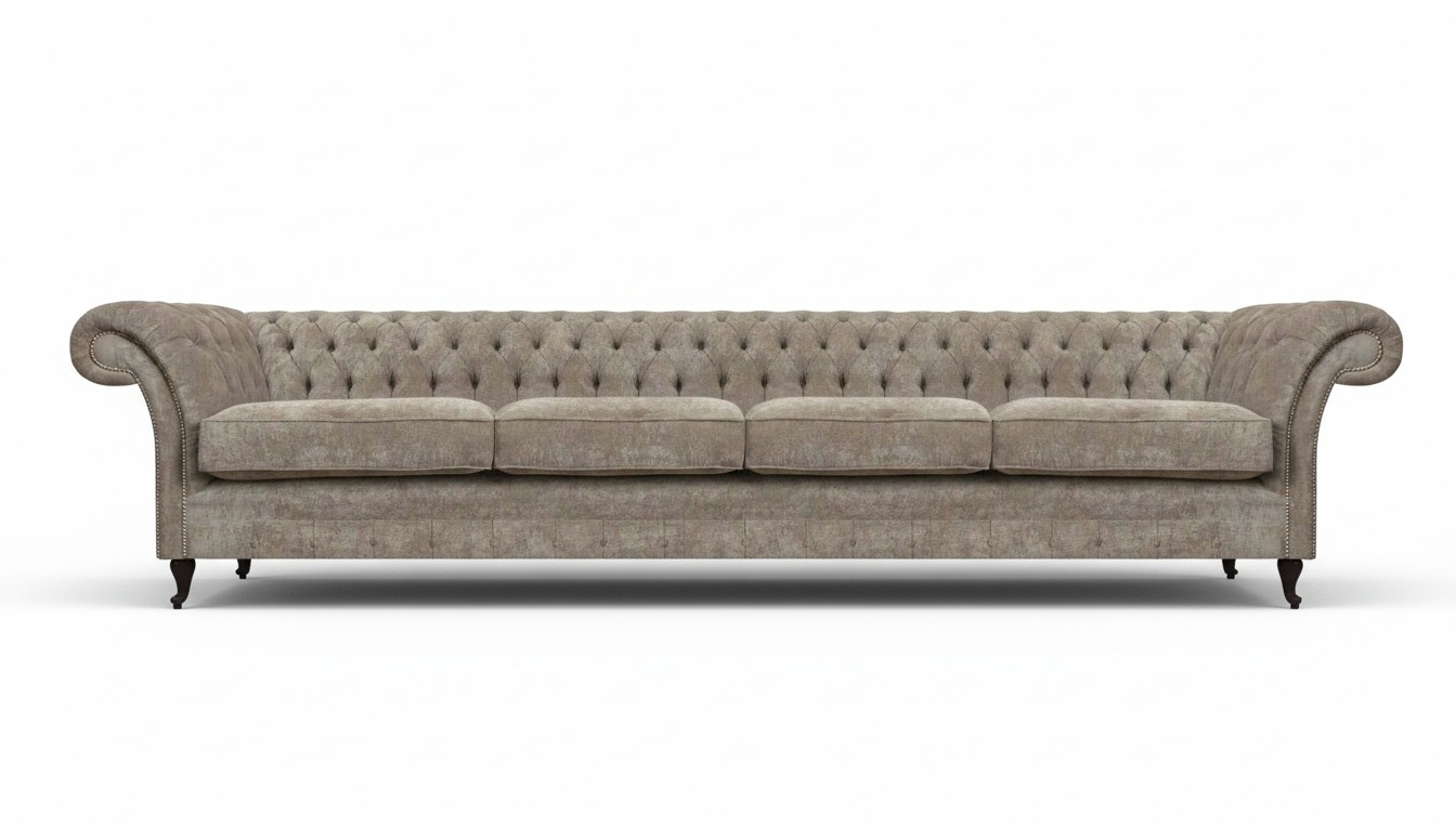 Light gray Chesterfield seating furniture designer 4-seater modern fabric sofas