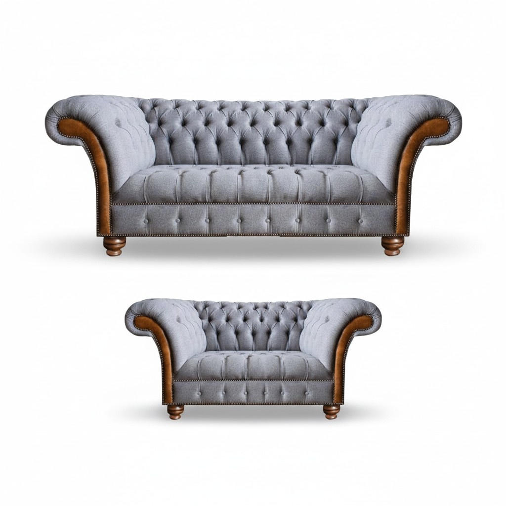 Light grey Chesterfield sofas designer textile couches upholstered seating furniture