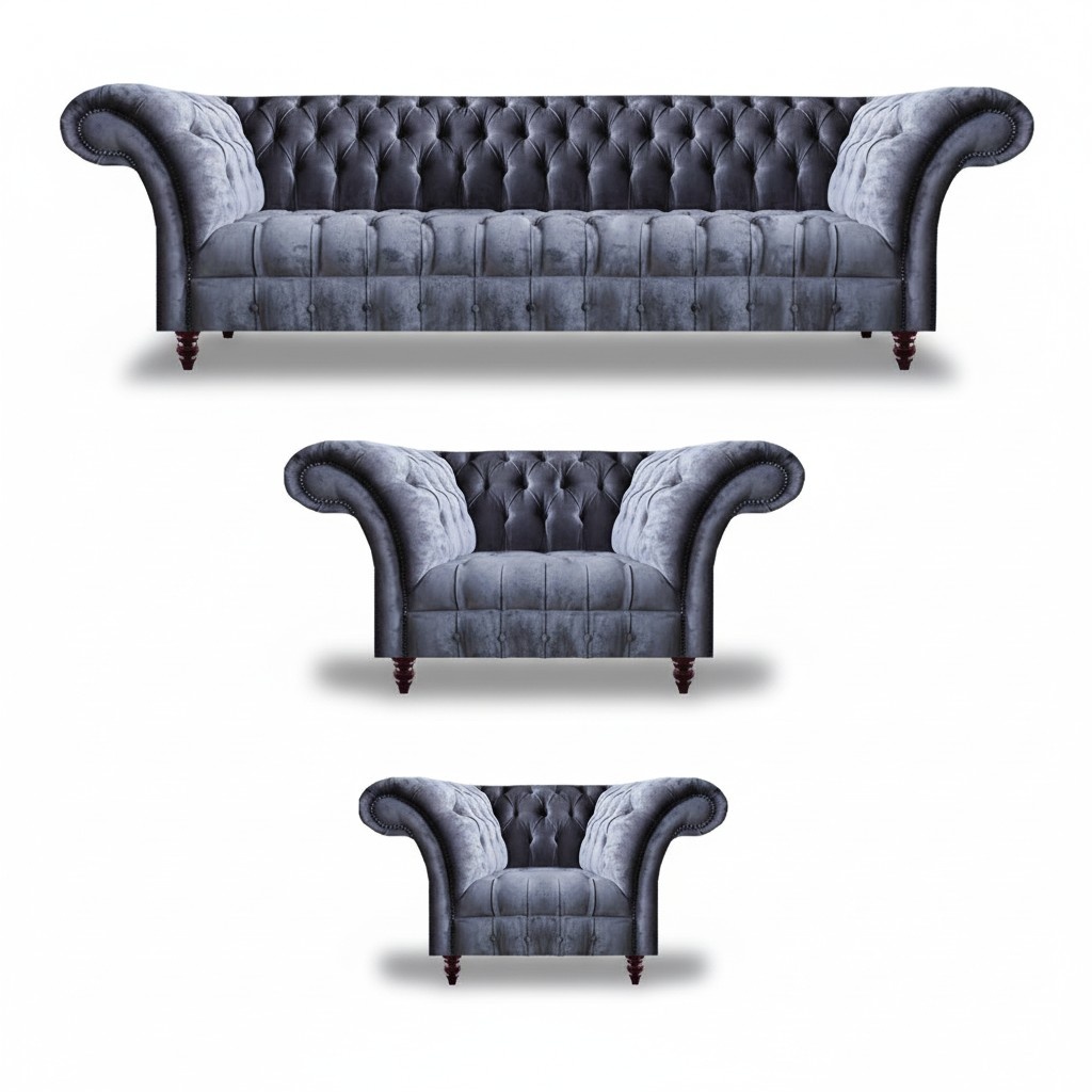 Light gray Chesterfield couch designer seating set four-seater armchair