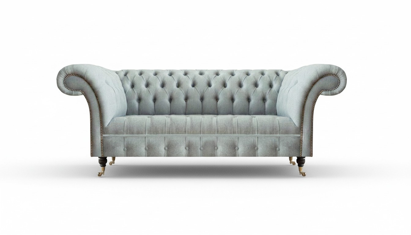Light gray Chesterfield upholstered furniture living room 3-seater couch elegant furniture