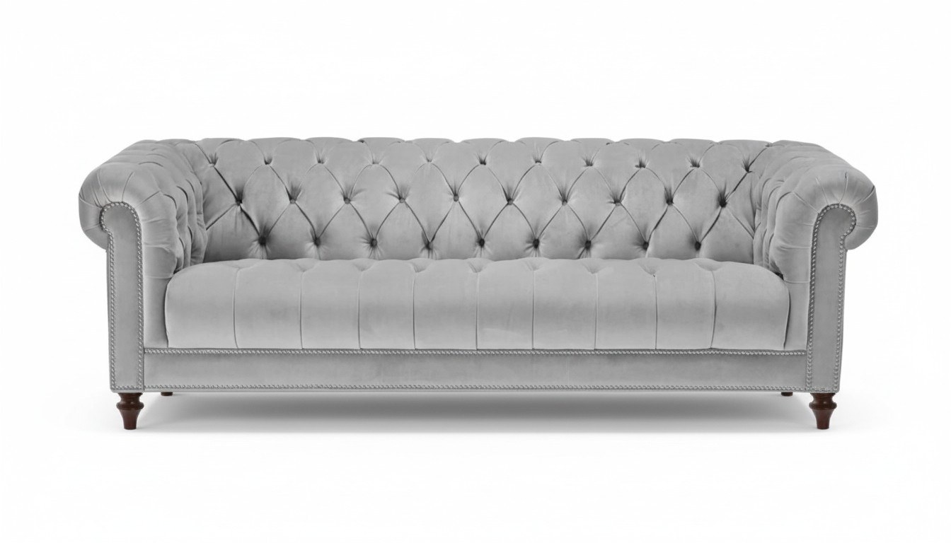 Light Grey Three Seater Chesterfield New Fabric Living Room Couches Upholstery Sofa Sofas