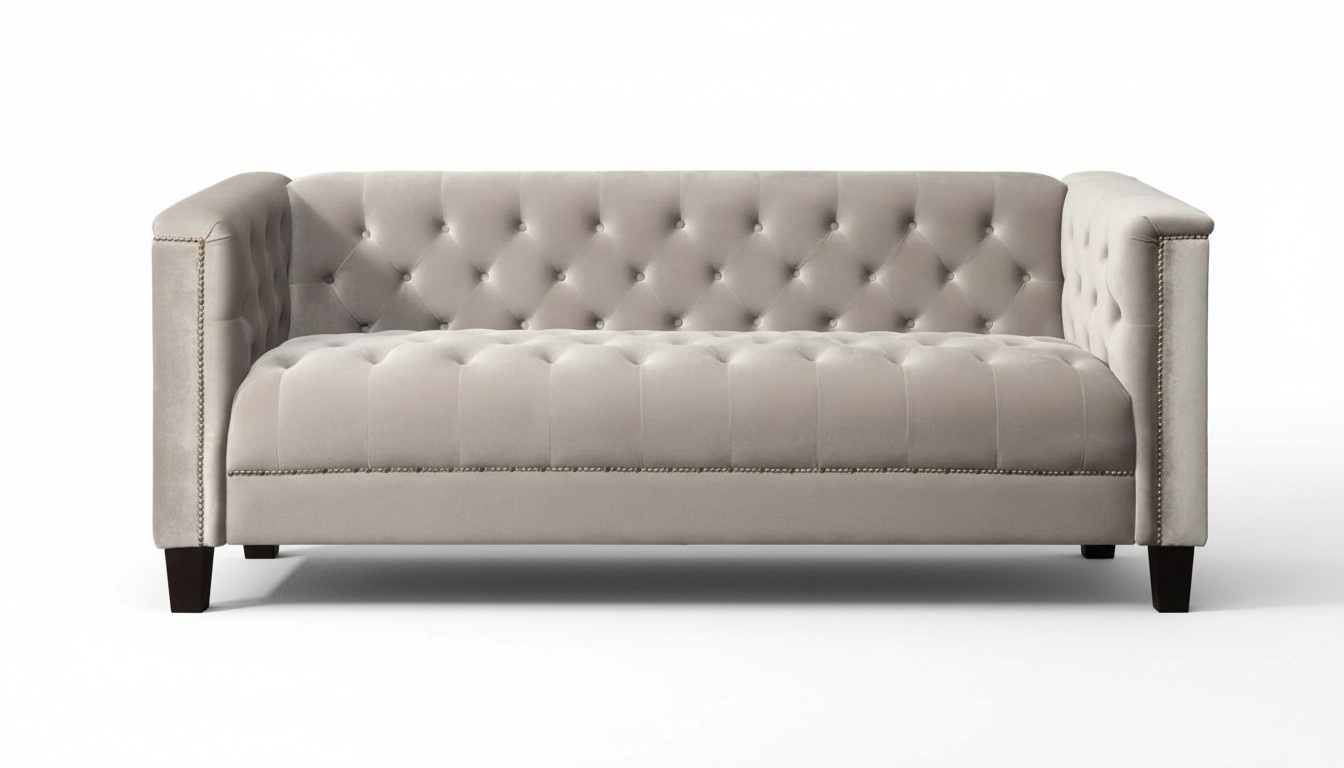 Light Grey Three Seater Textile Chesterfield Living Room Modern Design Couches Sofa