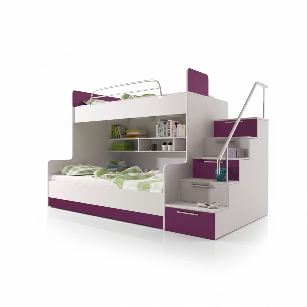 Purple Double Bunk Bed Bunk Bed Children\'s Room Beds Loft Bed High Gloss Furniture