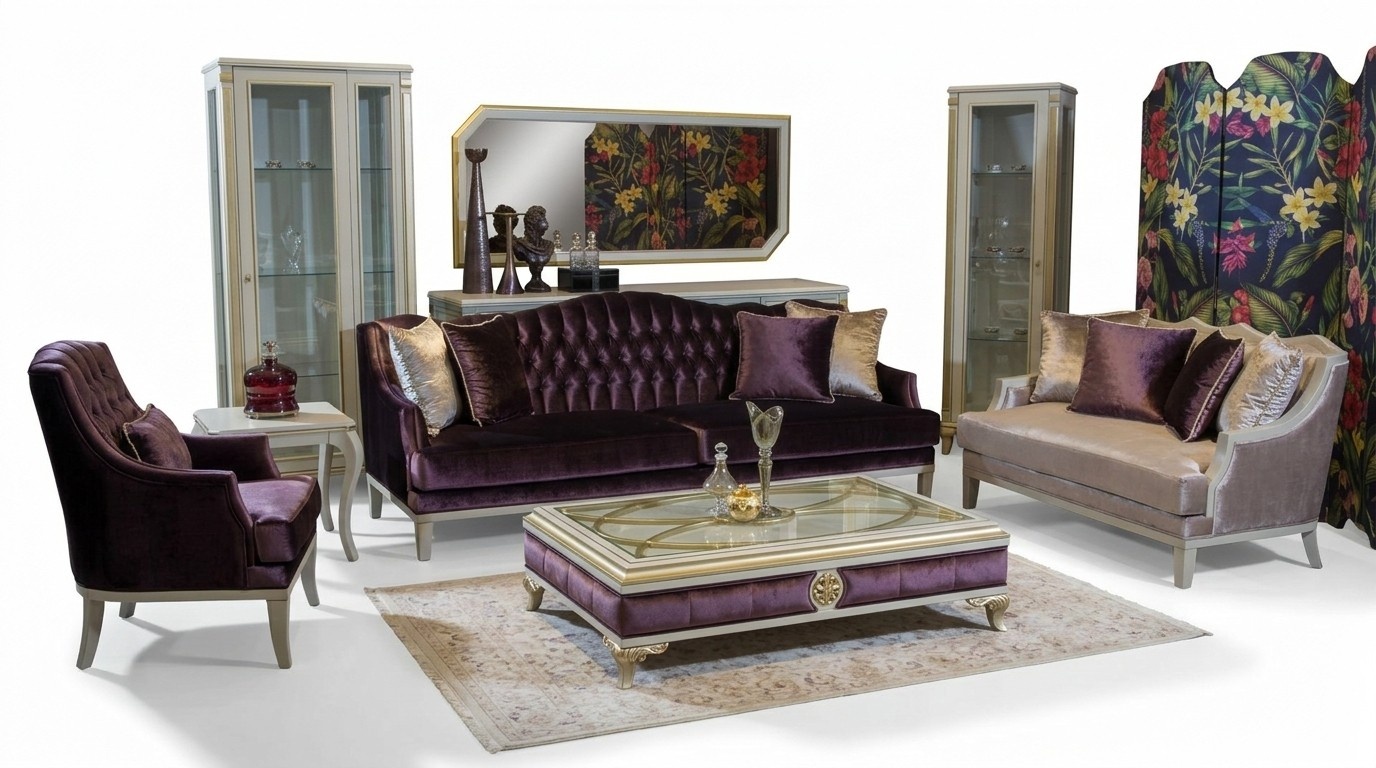 Purple Chesterfield Baroque Furniture Three Seater Sofa Textile Couch New