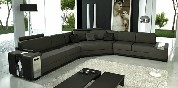 Leather sofa living area XXL corner sofa big sofa couch set dark gray Lima new
