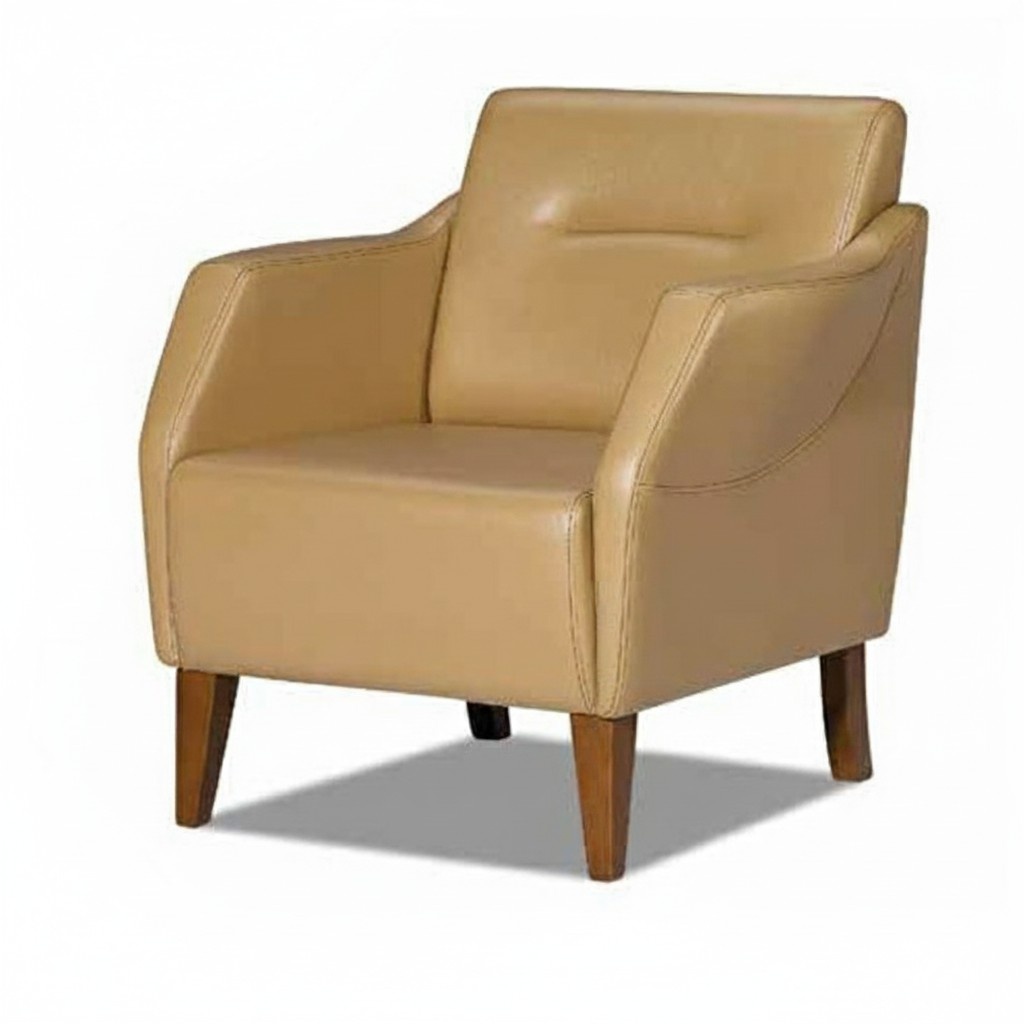 Beige living room armchair, luxury design, leather lounge club wingback chair.