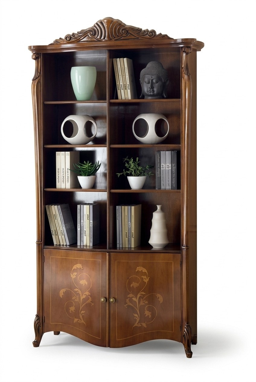 Living Room Bookcase Classic Brown Furniture Wooden Shelves