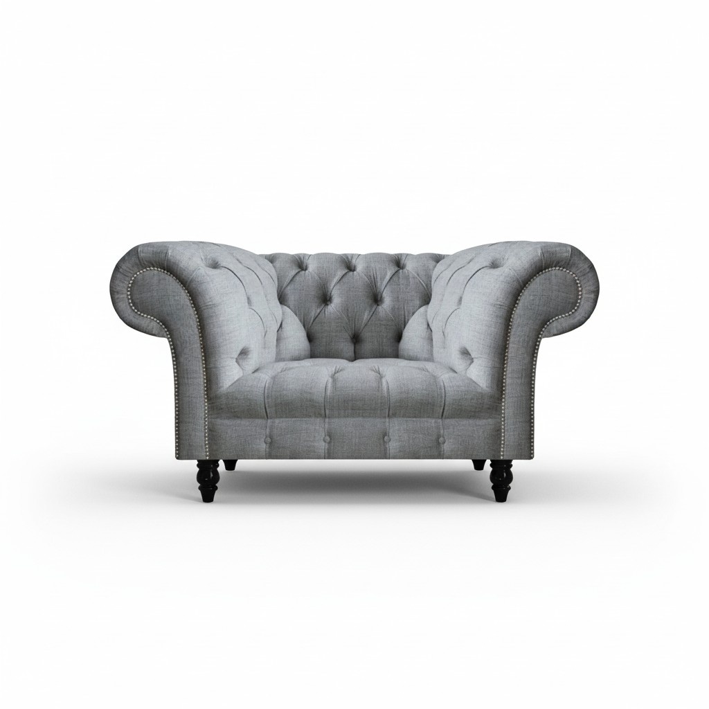 Living room gray armchair couch seat Chesterfield modern upholstered furniture