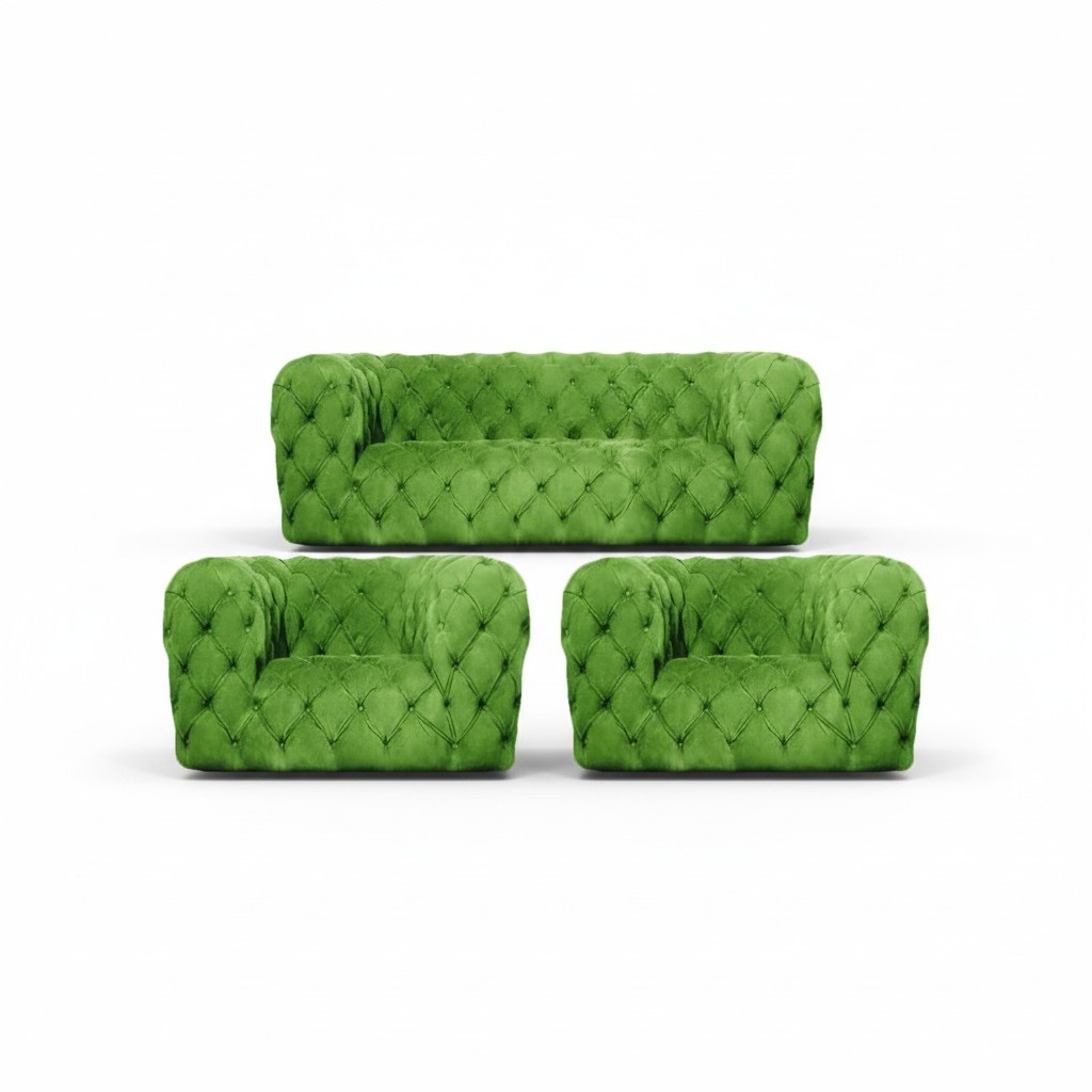 Living room green sofa set seating furniture 3-piece modern furniture Chesterfield