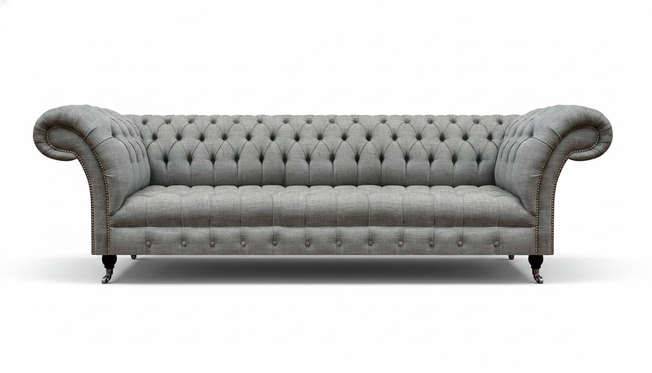 Living Room Luxury Grey Four Seater Sofa Chesterfield New Upholstered Furniture