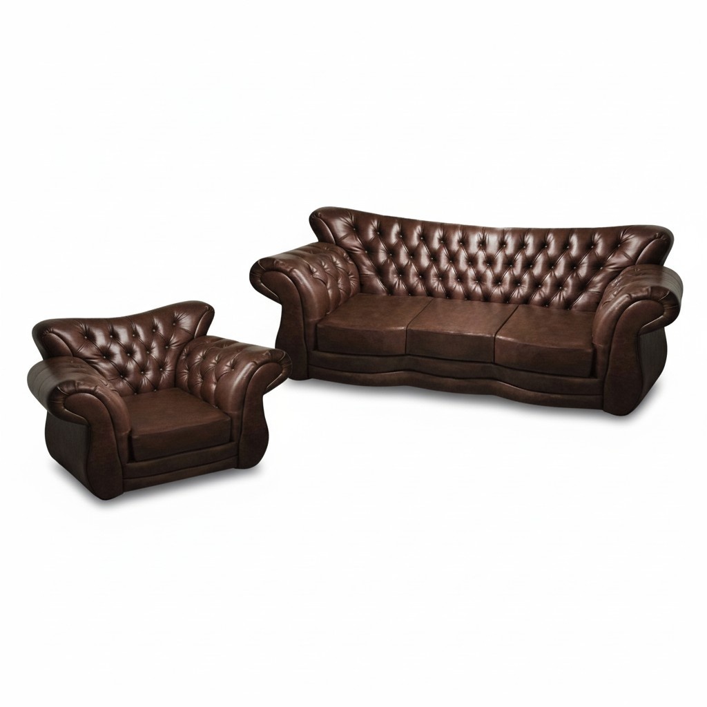 Living room luxury upholstered furniture brown sofa three-seater couch armchair furnishings