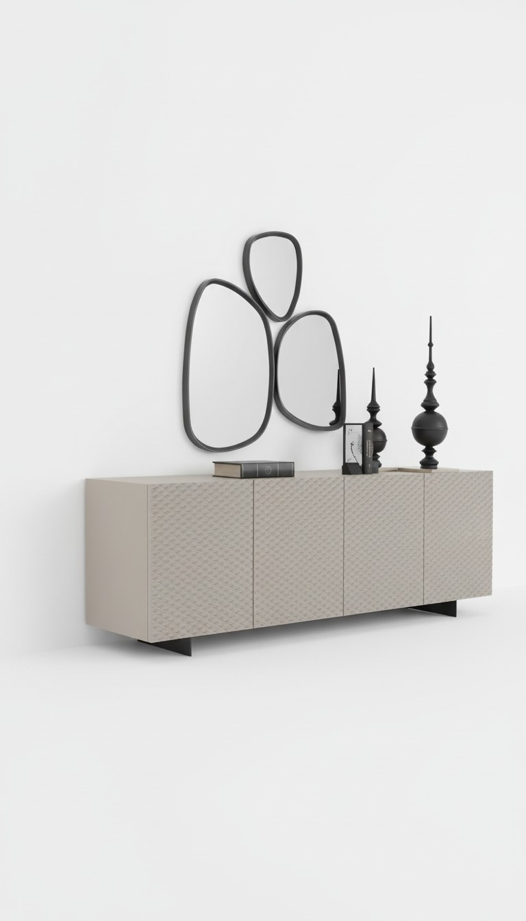 Living Room Mirror Sideboard Cupboard Noble Design Luxury 2pcs Beige