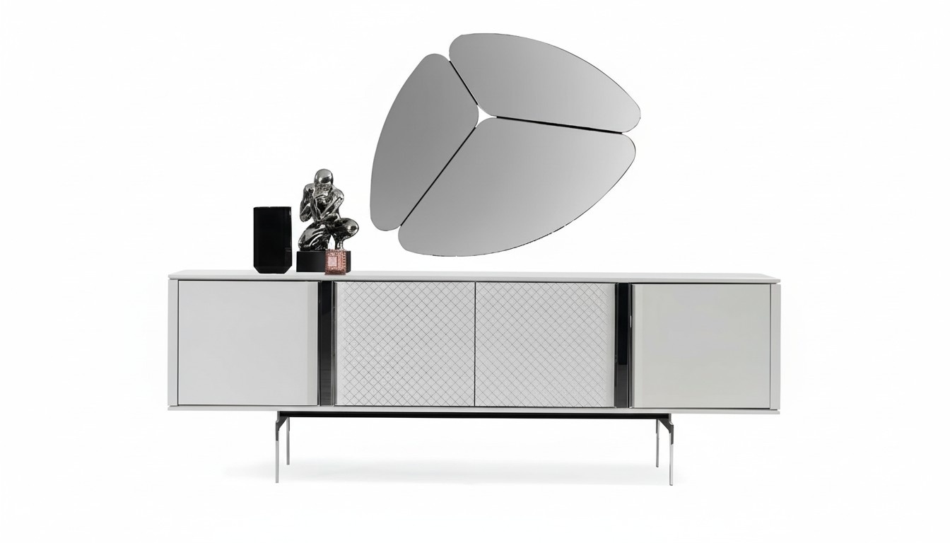 Living Room Mirror Sideboard Cupboard Precious Design Luxury Grey 2pcs