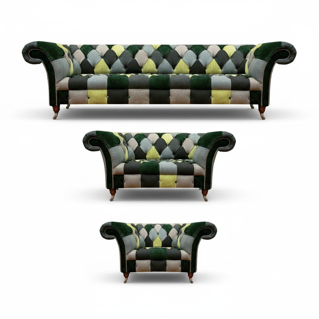 Living Room Modern Design Textile 3pcs Chesterfield Upholstered Furniture New