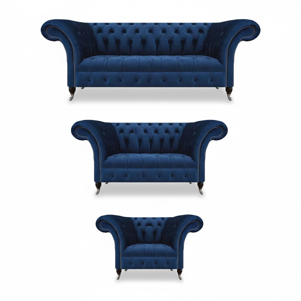 Living Room New Designer Set 3-piece Chesterfield Upholstered Seat Upholstered Furniture
