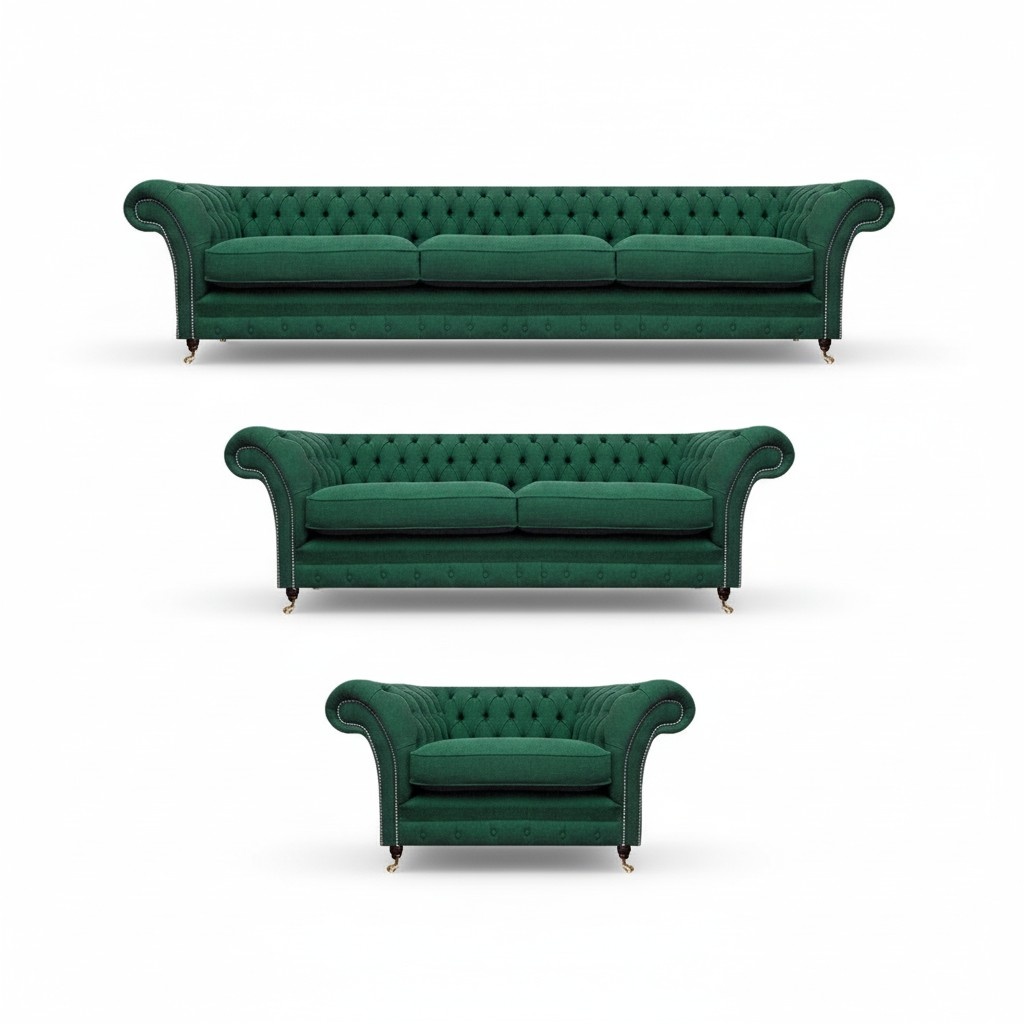 Living Room Set Luxury Complete 3-piece Chesterfield Upholstered Furniture Setup
