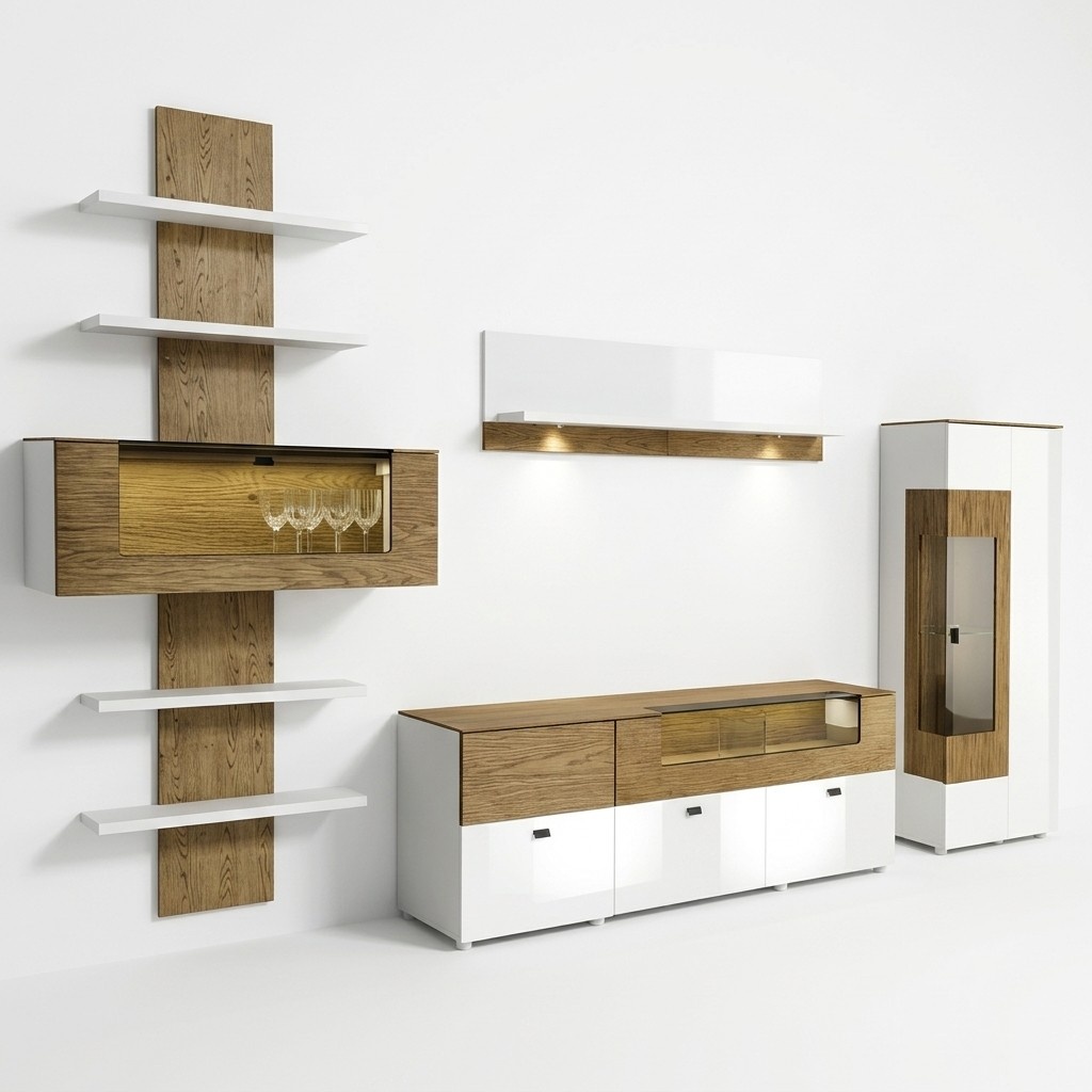 Living Room Set Modern Wooden Furniture Living Wall Shelf Shelves TV Lowboard