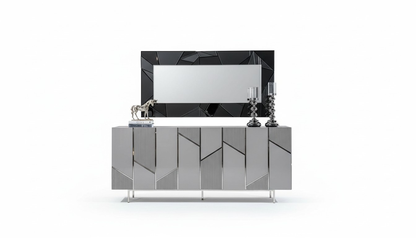 Living room set sideboard mirror furniture group 2-piece chest of drawers grey