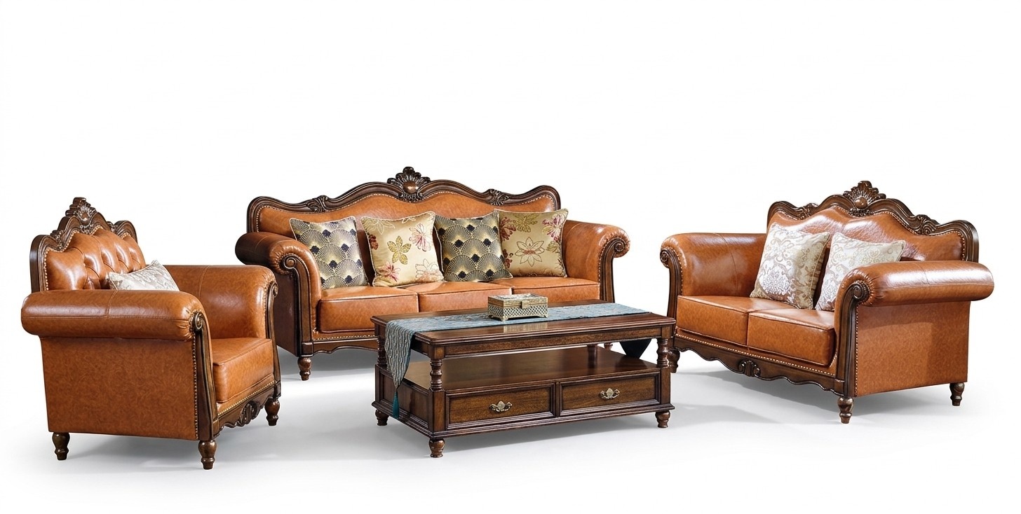 Living Room Set Sofa Set 3+2 Seat Couch Upholstery Sofa Orange