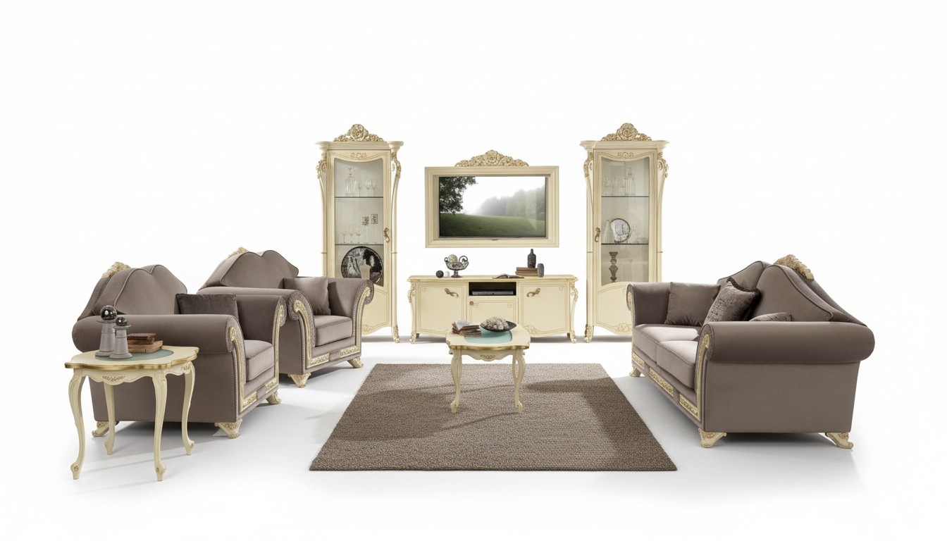 Living Room Set Sofa Set Wood Living Room Classic Design Italy Set 9pcs.