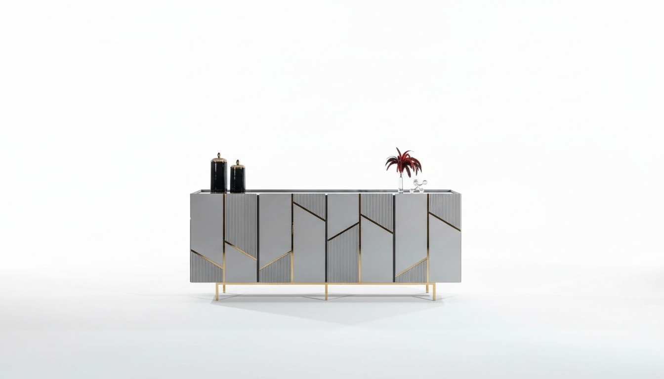 Living room sideboard console cabinet style modern wood with metal gray