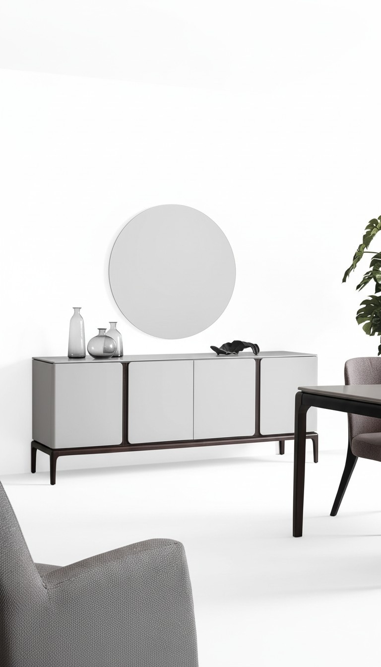 Living Room Sideboard Mirror Luxury Group Set 2pcs Grey