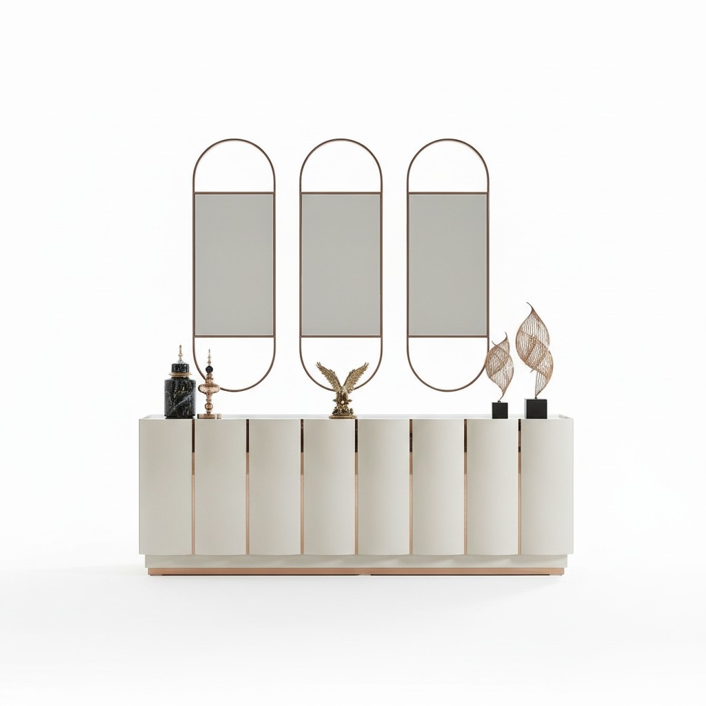 Living room sideboard white mirror material wood with metal style modern