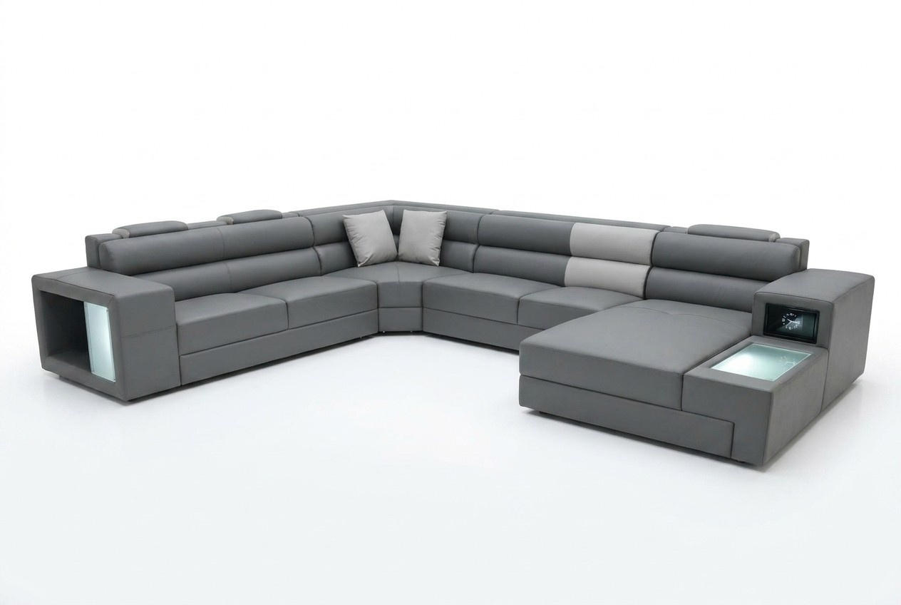 Living area design modern leather sofas gray new U-shape fabric sofa couch