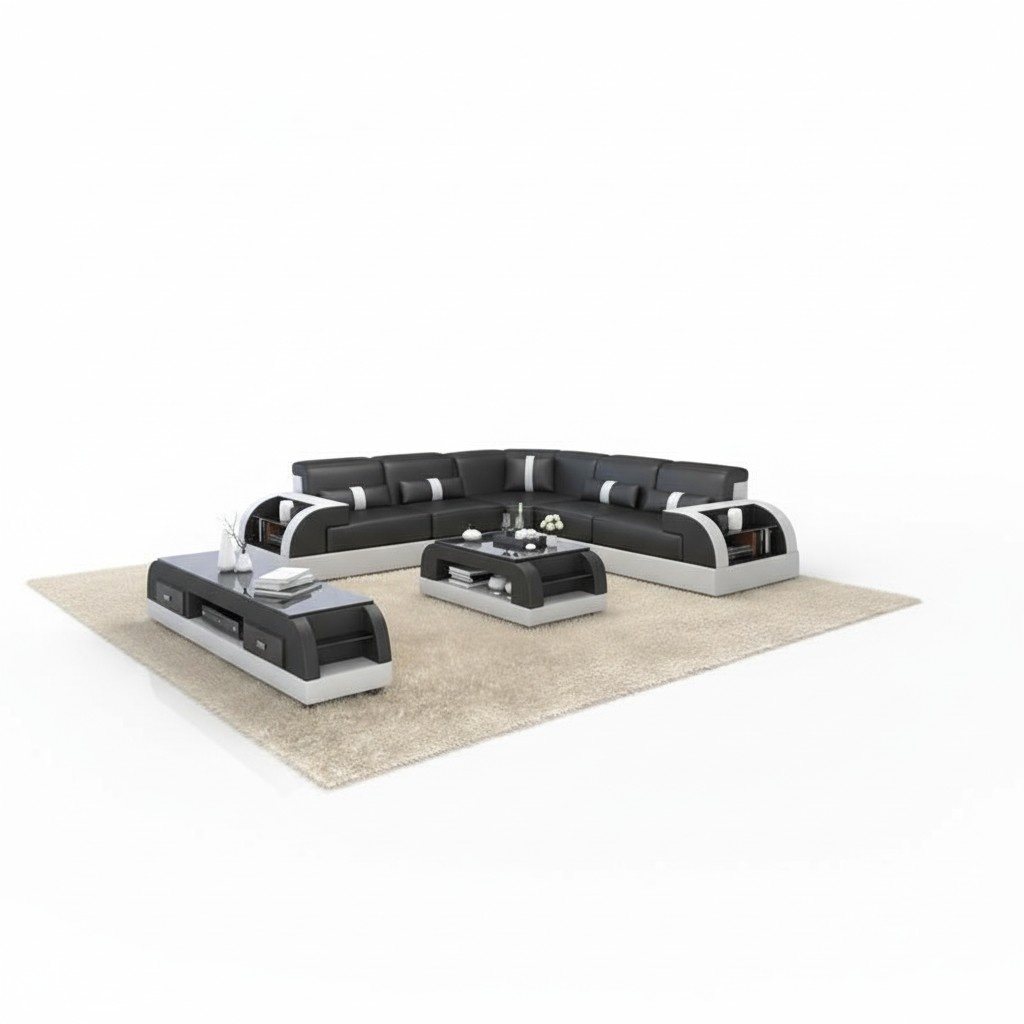 L-shaped sectional sofa couch design upholstered leather set new