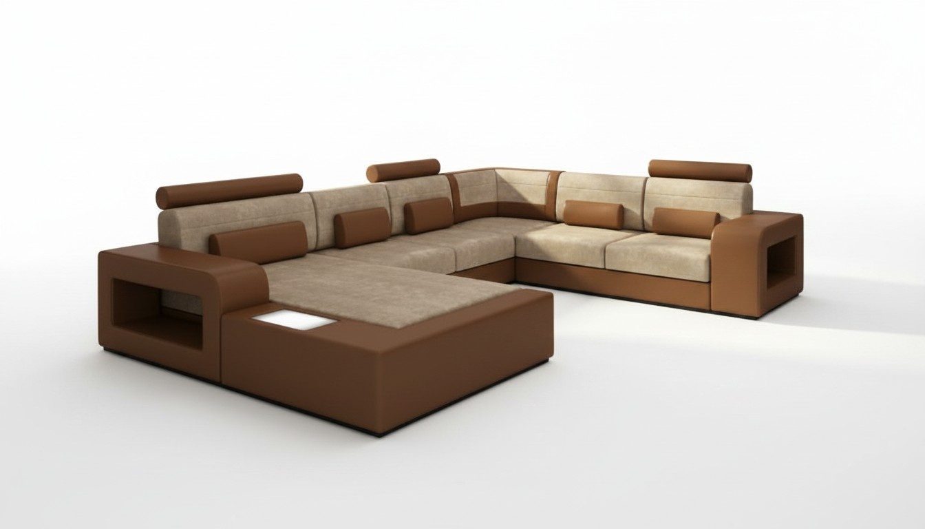 Living landscape sofa with USB, fabric textile leather sofa set with lighting.