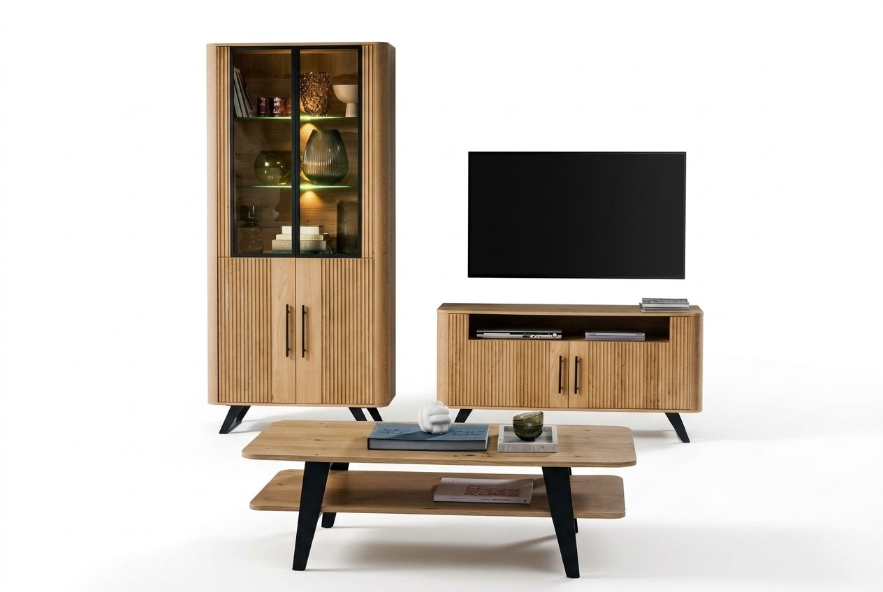 Living room 2-piece showcase wooden furniture TV lowboard luxurious modern complete