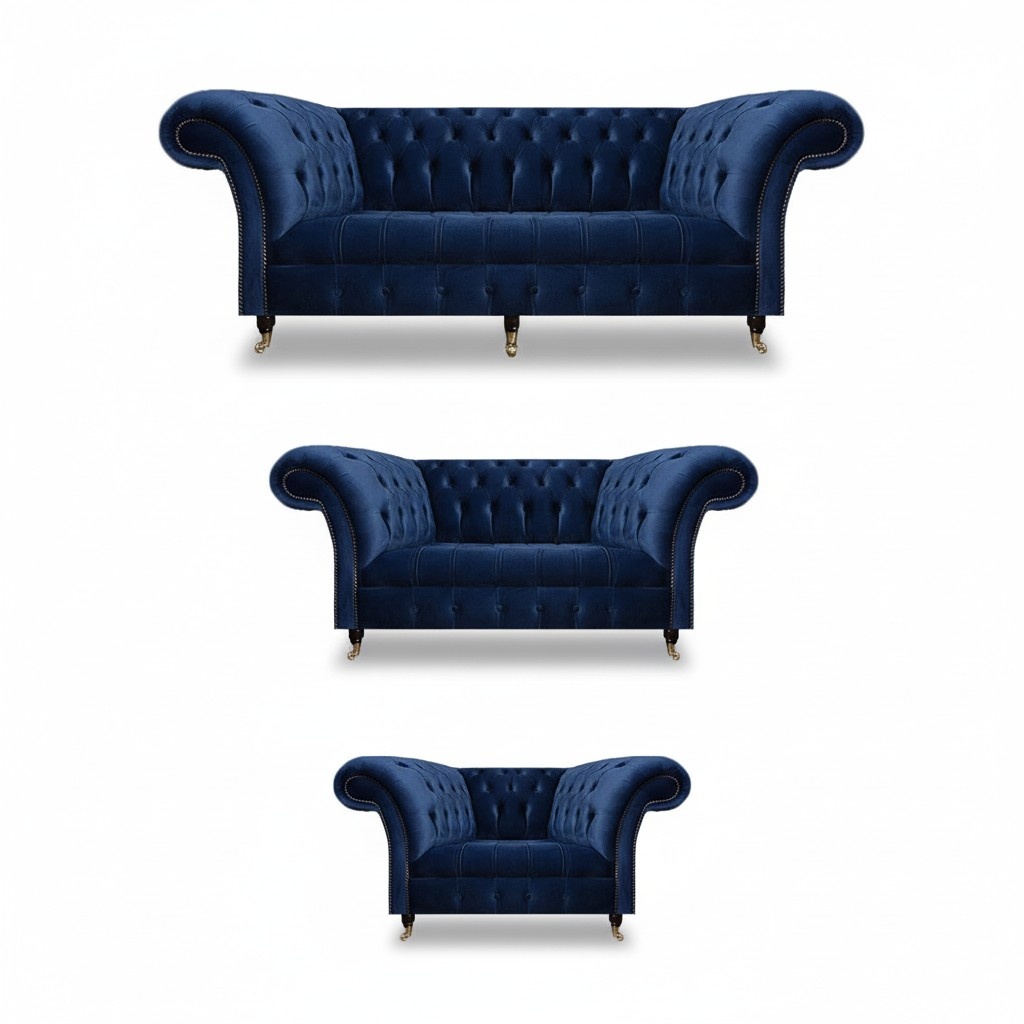 Living room 3-piece luxury complete sofas Chesterfield textile furnishings armchairs